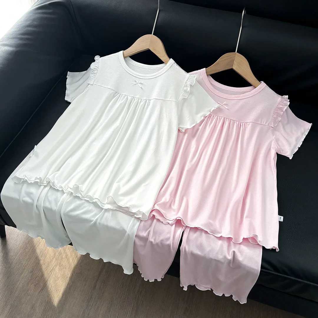 Girls Short Sleeved Pajamas Home Clothes Set Modal Spring and Summer Thin Edition Childrens Air Conditioning Lace Princess H260403