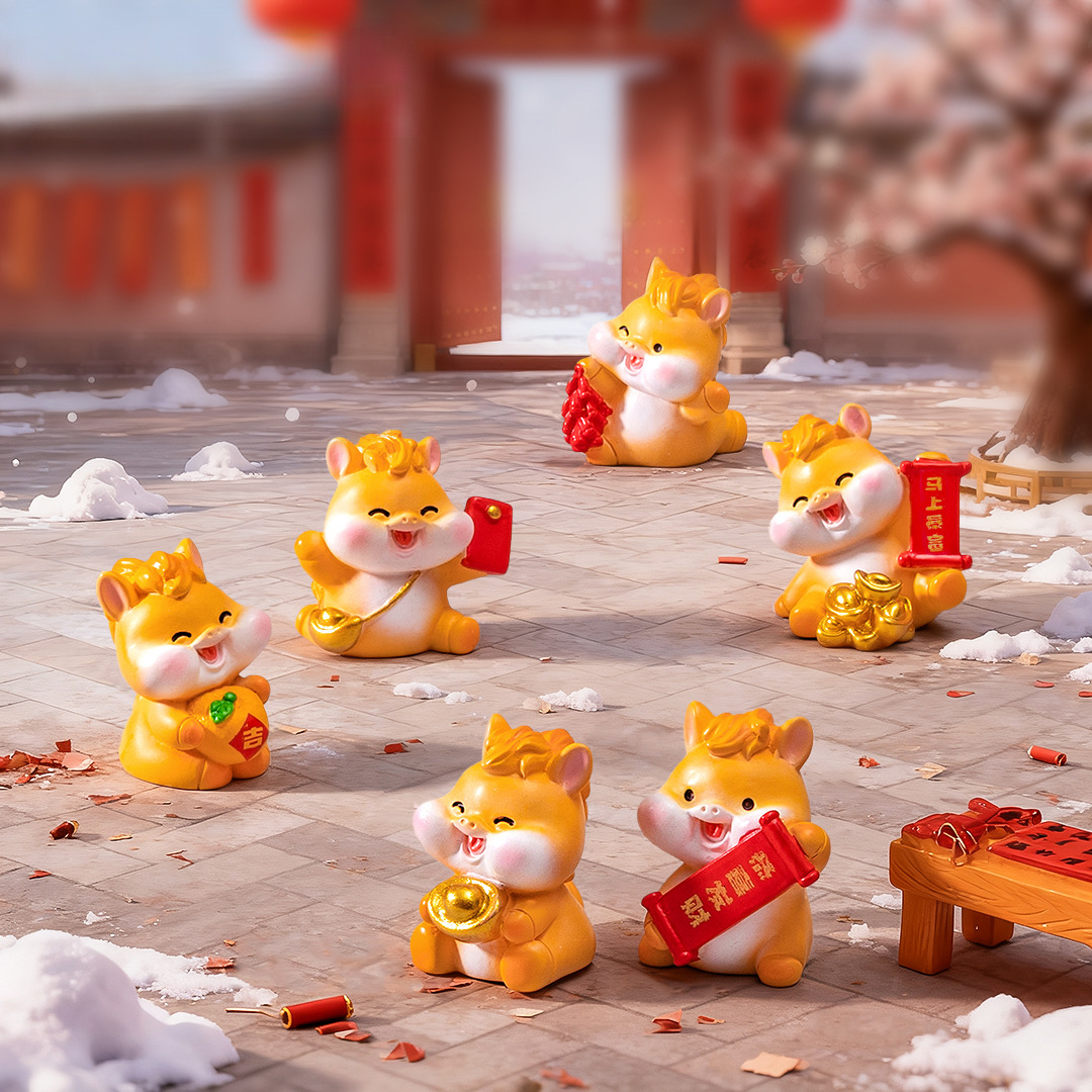 Ornament Instant Fortune Figurine Diy Decoration Hanging Accessory Mini Golden Horse Ornament Set Of 8 Pcs For Car And Desktop