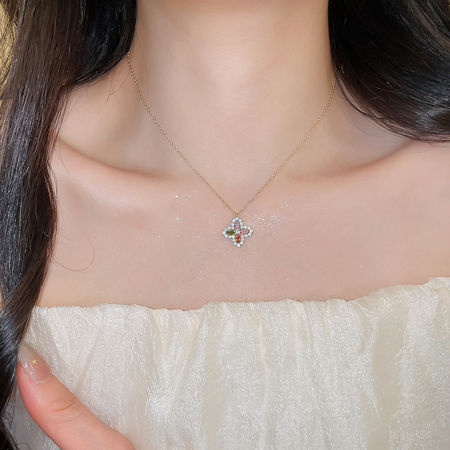 14k real gold plated simple zircon flower necklace, light luxury niche collarbone chain, fashionable and exquisite dazzling jewelry for women - view 4