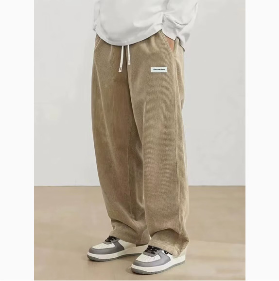 Mens Corduroy Casual Pants Fashion Loose Fit Baggy Pants Straight Sweatpants Elastic Waist Drawstring Outdoor Streetwear 260114 - view 5