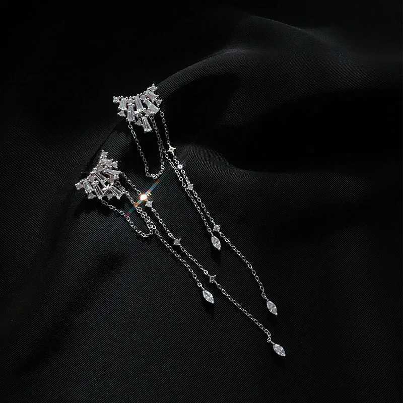 HI MAN 925 Sterling Silver Korean Exquisite Transparent Zircon Tassel Stud Earrings Women Fashion Engagement Jewelry H260403