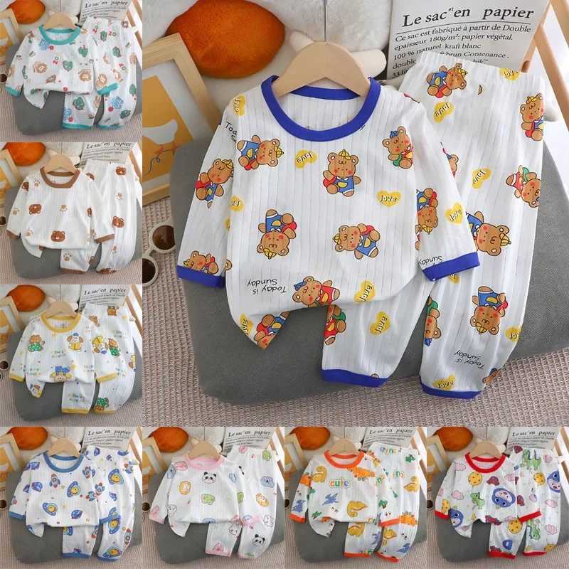 Baby Pajamas Summer Childrens Long-sleeved Trousers Home Clothes Suits Cotton Underwear Thin Pajamas Air-conditioning Clothes H260403