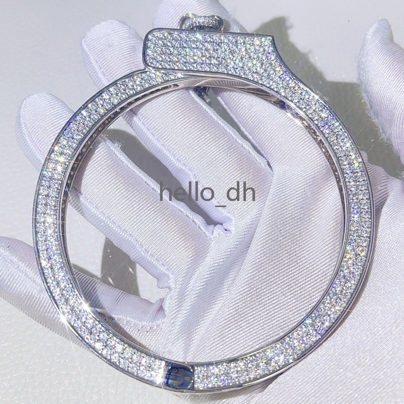 Shining Jewelry 10K Solid White Gold Iced Out Moissanite Diamond Handcuff Bracelet