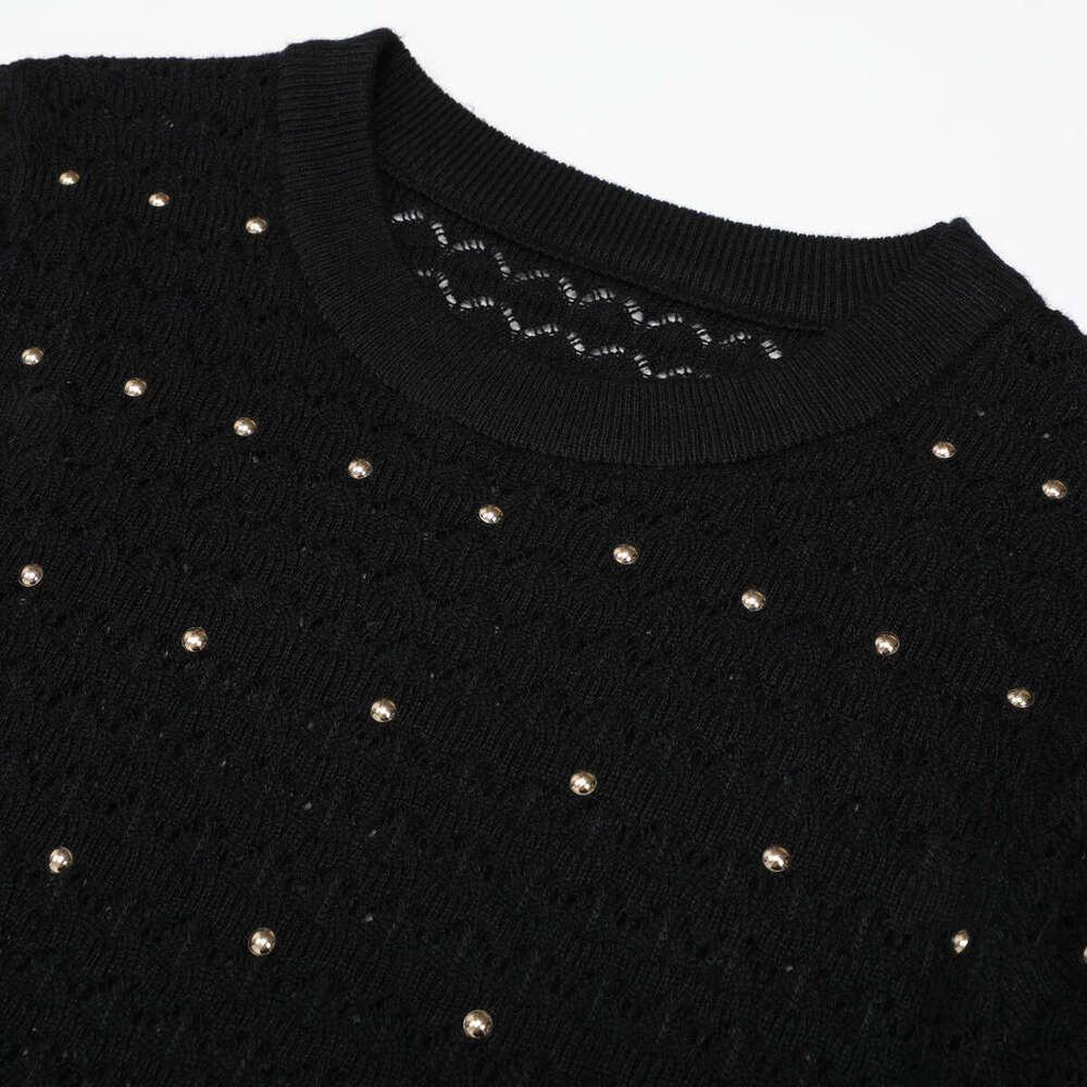 Spring and Autumn New Designer Women's High k30 Quality Elegant Knitted Fashion Slimming Rivet Dress 2026