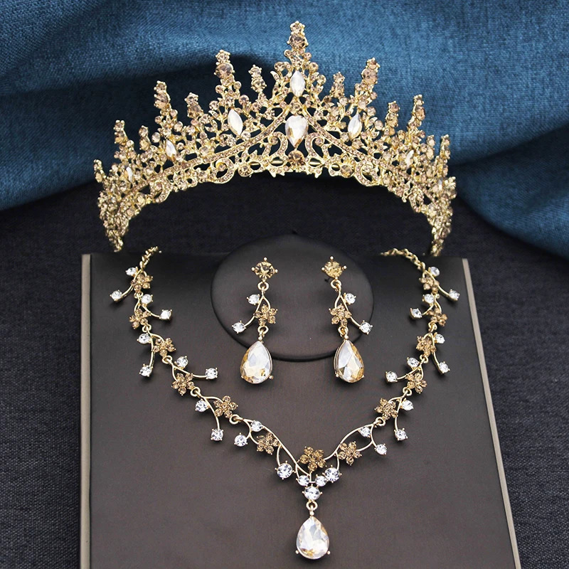 3Pcs Sets Princess Crown Bridal Jewelry Sets for Women Tiaras and Choker Necklace Earrings Wedding Dress Bride Jewelry Set 260318BJ