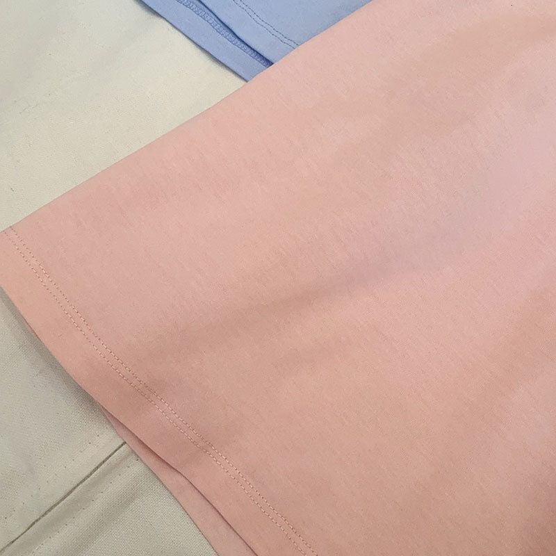 Ladies Spring Summer New Cotton T-shirt Designer Vintage Luxury Crewneck Embroidered Top Blue Pink Classic Runway Oversized Chic Casual Wear For Women