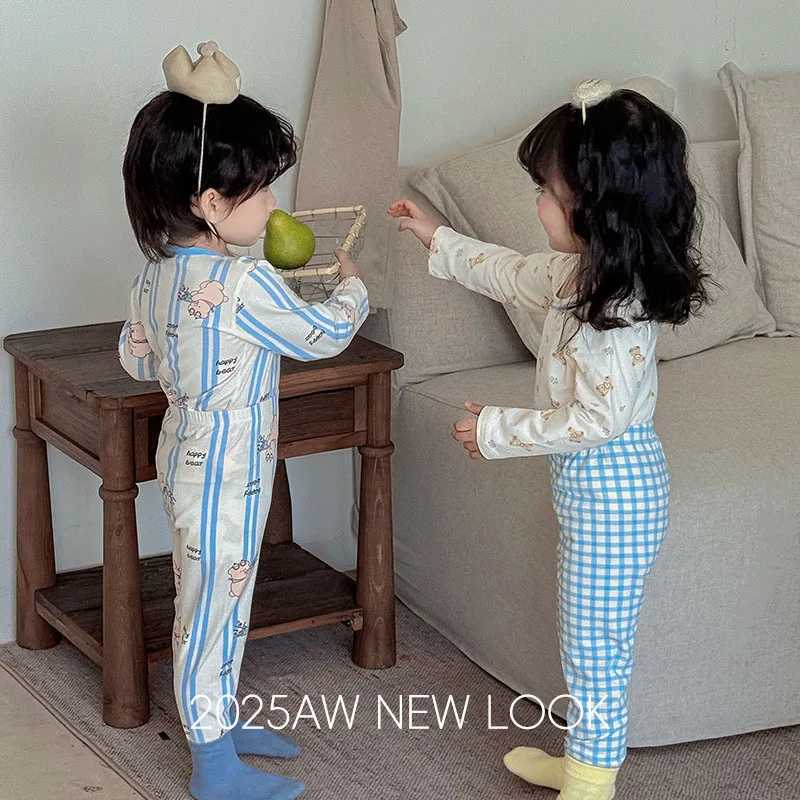 Girls Pajamas Set 2-5T Cartoon Bunny Floral Loungewear Korean Grid Kids Household Clothes Letter Design Childrens Sleepwear H260403