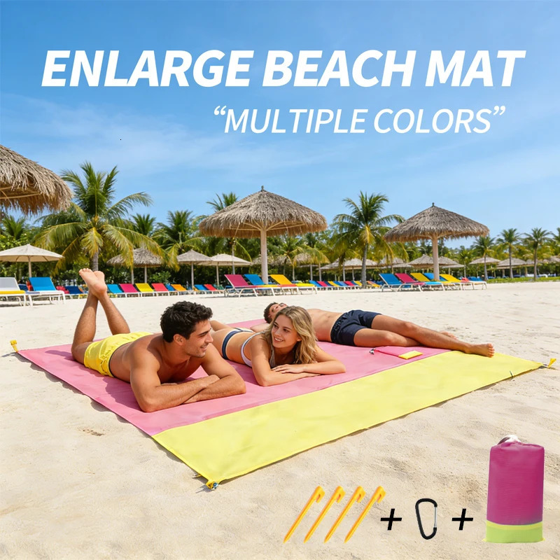 Double-color beach blanket large size waterproof and sand-proof picnic mat for 2-3 adults lightweight travel camping hiking b 260403