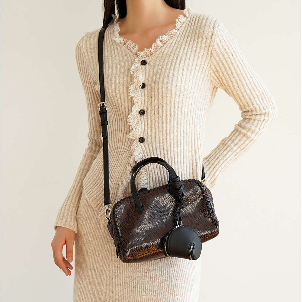 2026 New Women Snake Print Square First Layer Cowhide Leather, Crossbody Shoulder Handbag, Fashion Bowling Bag, High Quality SENYY