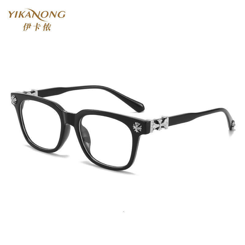 Vintage Square Frame Glasses for Men and Women - Black Acetate Optical Frames with Gold Cross Accent, Anti Blue Light, Unisex Fashion Eyewear