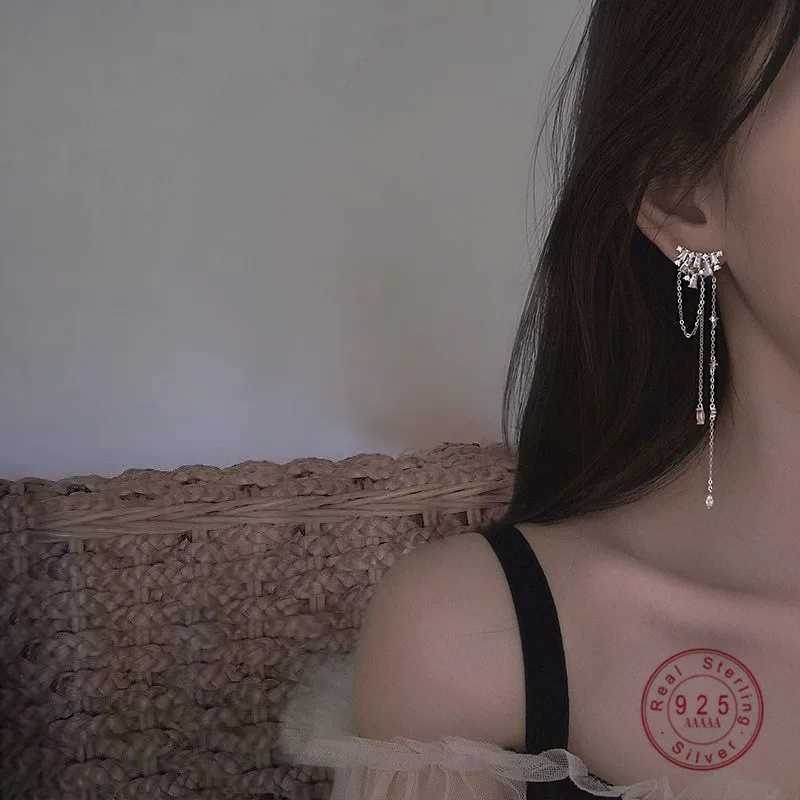 HI MAN 925 Sterling Silver Korean Exquisite Transparent Zircon Tassel Stud Earrings Women Fashion Engagement Jewelry H260403