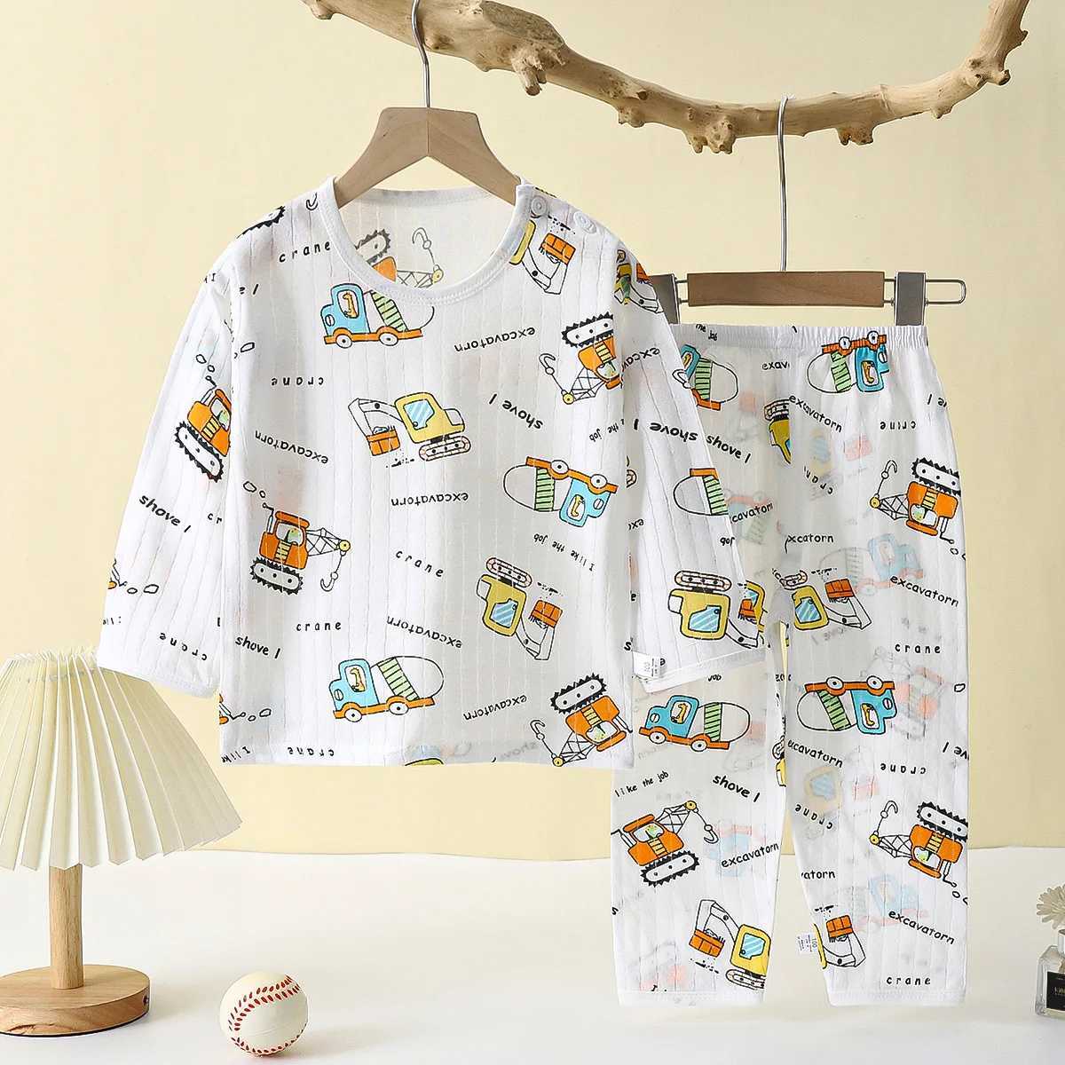Soft Breathable Cotton Baby Children Pajamas Set Cute Cartoon Long Sleeve Home Sleepwear Set For 0-6 Years Old H260403