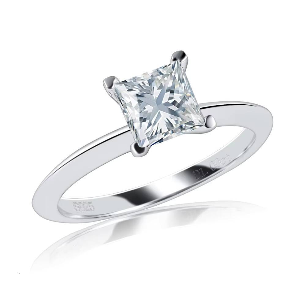 1 Ct Princess Cut Moissanite Ring Light Luxury Wedding for Women in 925 Silver Platinum Plated Factory Wholesale