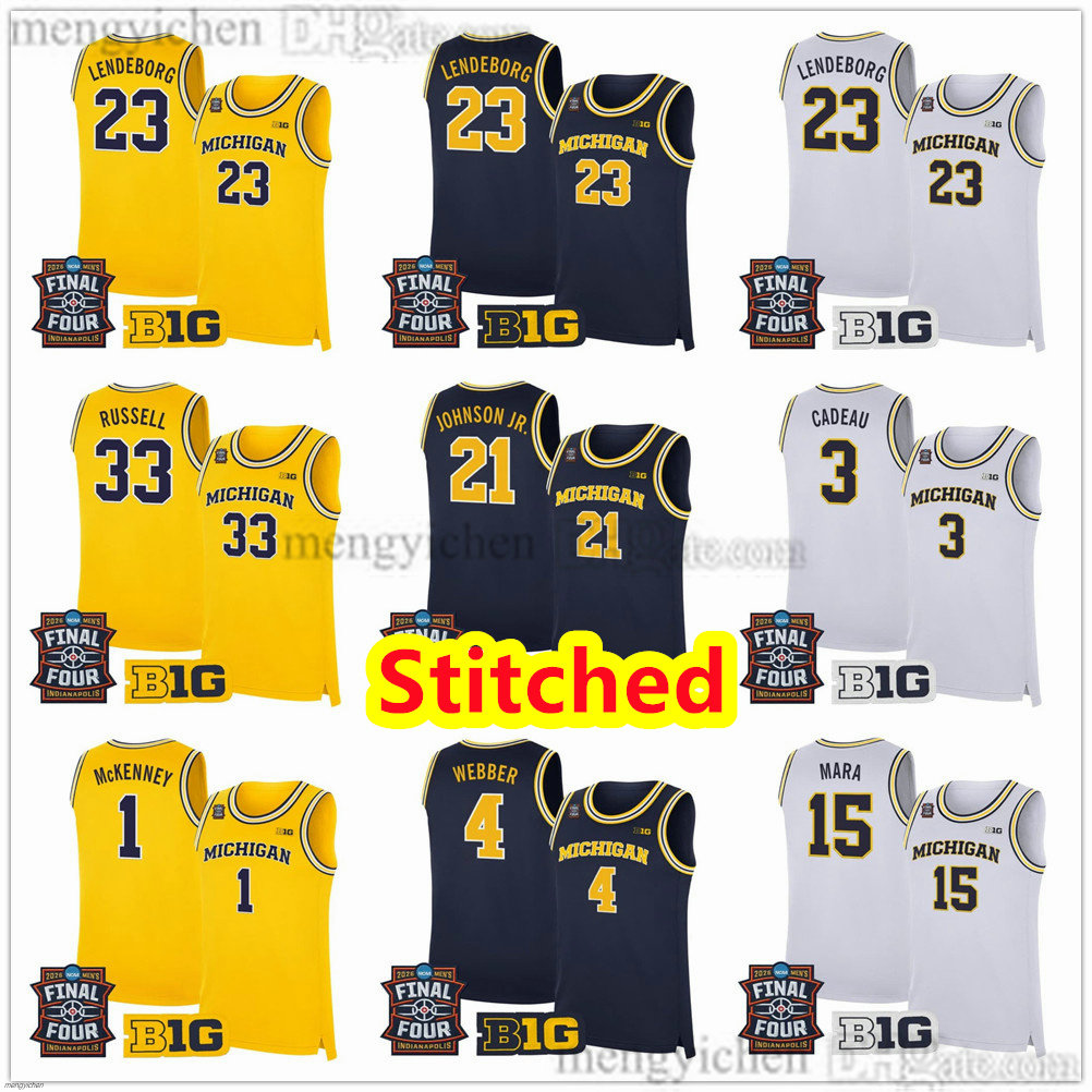 Stitched 2026 Final Four Men's Michigan College Wolverine Basketball Jerseys 1 Trey McKenney 23 Yaxel Lendeborg 3 Elliot Cadeau Morez Johnson Jr. 2 L.J. Cason 15 Aday Mara