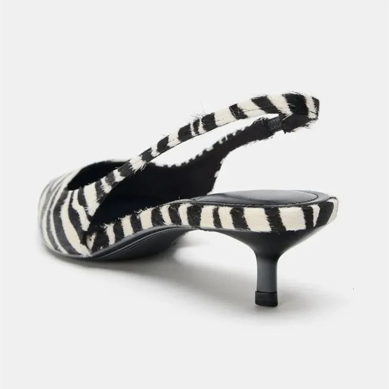 Stylish Zebra Print n High Heels for Women Sexy Pointed Toe Kitten Heels Sandals Comfortable Street Style Slingback Shoes 260402