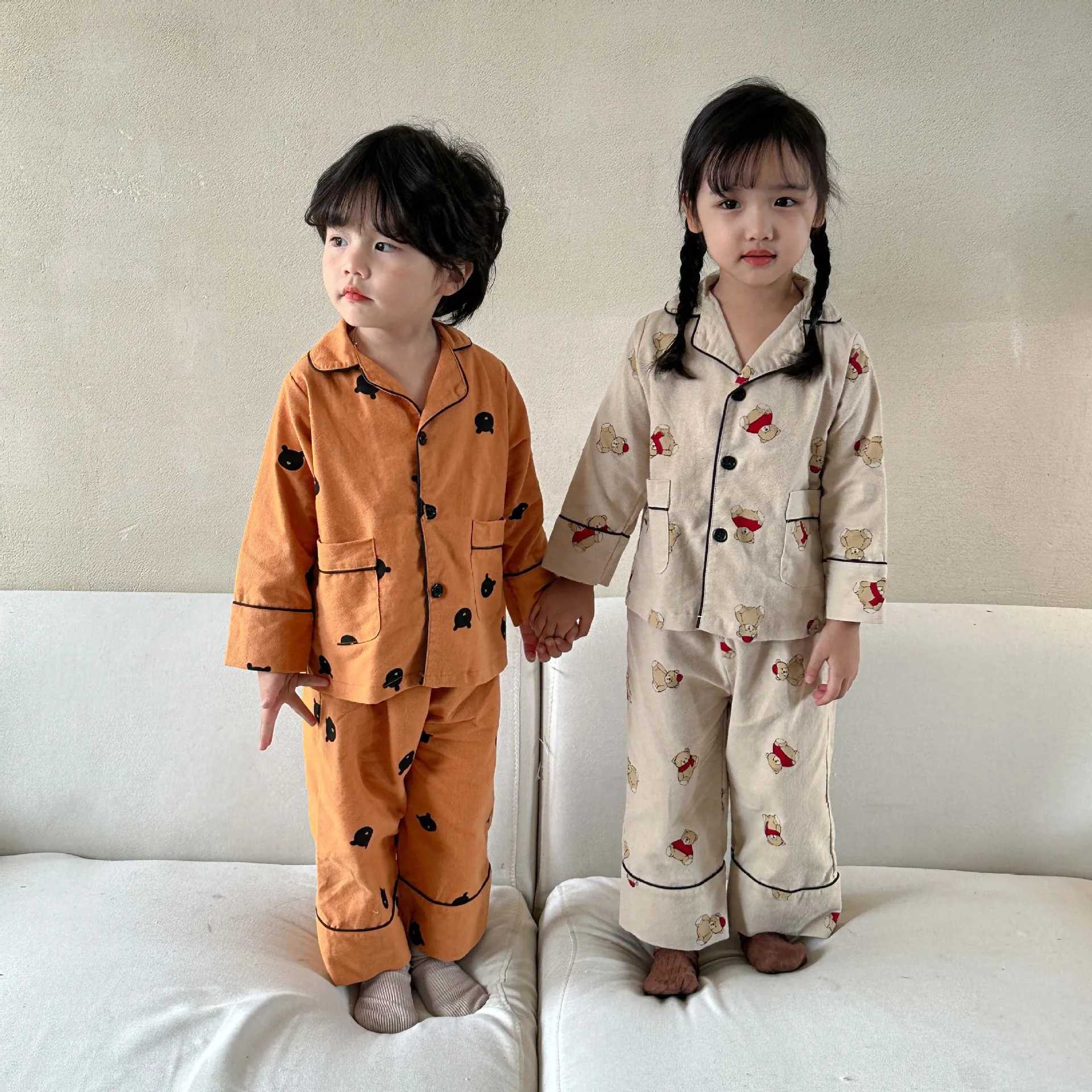 2024 New Kids Boys Girls Pajama Sets Cartoon Print Long Sleeve Cute T-Shirt Tops with Pants Toddler Baby Autumn Sleeping Clothes H260403