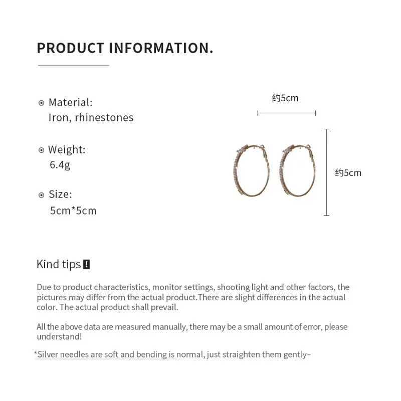 Shiny Big Circel Cross Hoop Earrings for Women Exquisite Rhinestones Ear Buckles Earrings High-end Geometric Ear Rings Jewelry H260403