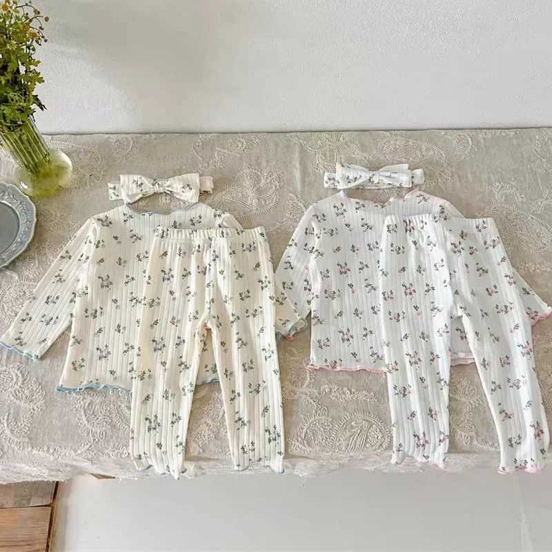 Soft Breathable Kids Newborn Baby Pajamas Set 0-3Y Infant Pink Floral Cotton Home Wear Suit Toddler Girls Sweet Loungewear H260403