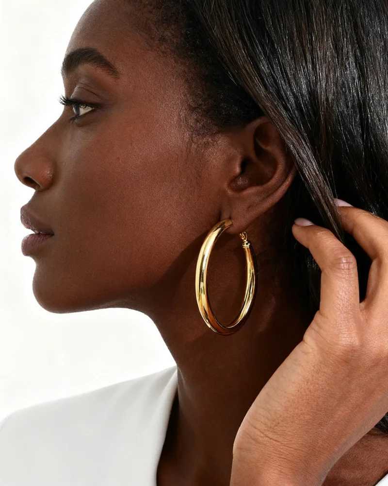 30/40/50mm Circle Hoop Earrings for Women Classic Stainless Steel 18k Gold Plated Minimalist Jewelry Hypoallergenic H260403