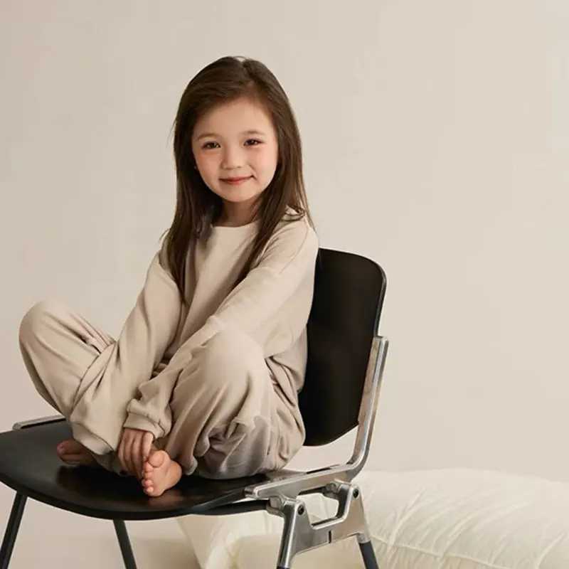 Girls Pajamas Sets Winter Autumn Sleepwear for Kids Solid Color Childrens Loungewear Set Teenager Underwear Baby Pijama 3-14T H260403