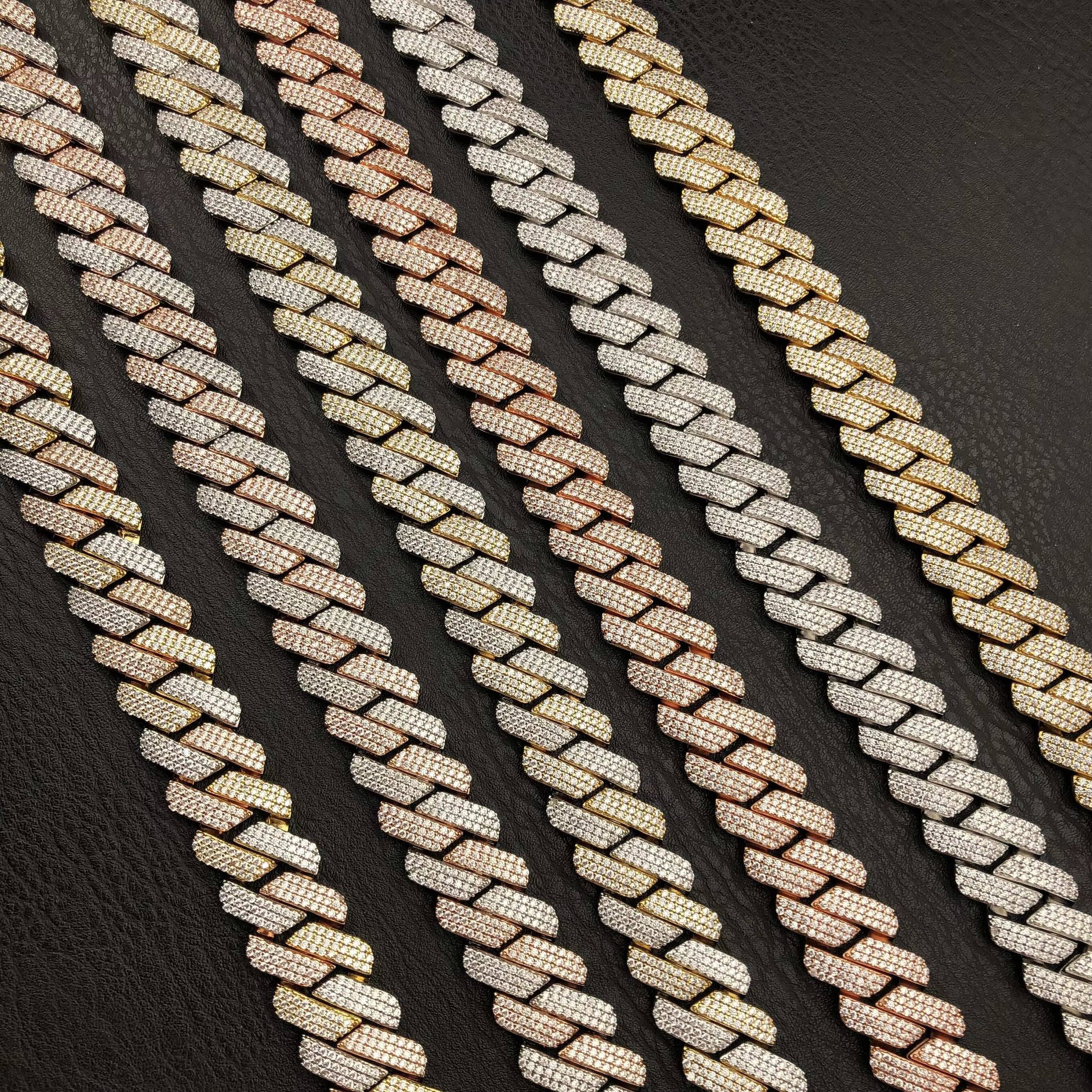 Most Trending Miami Hip Hop Fashion High Quality Moissanite Diamond Necklace Silver Gold Rose Gold Cuban Chain Cut Gold Plated