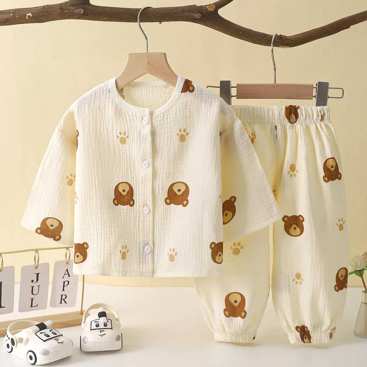 Boys Girls Sets Baby Cotton Yarn Clothes Sleepwear Outfits Kids TopsPants Home Wear 2PCS Children Long Sleeve Pajamas Suits H260403