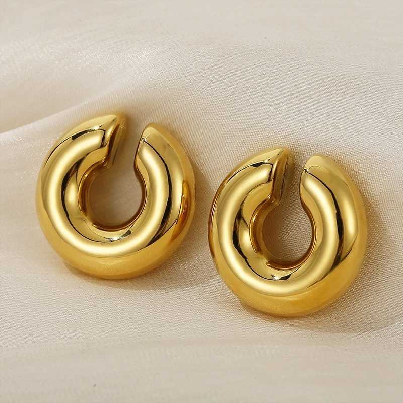 1 Pair Smooth Circle C Shape Clip Earrings For Women Lightweight Without Piercing Cartilage Ear Cuff Gold Silver Color Earrings H260403
