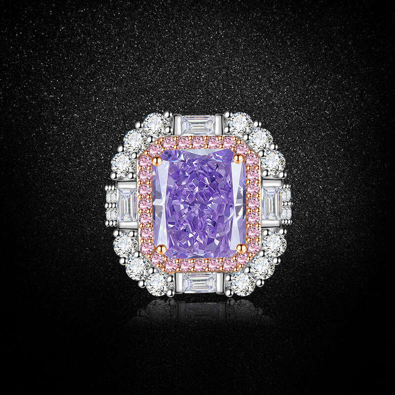 Tiktok Xiaohongshu New Ice Flower Cut High Carbon Square Diamond Ring Electroplated Gold Jewelry One Piece Dropshipping