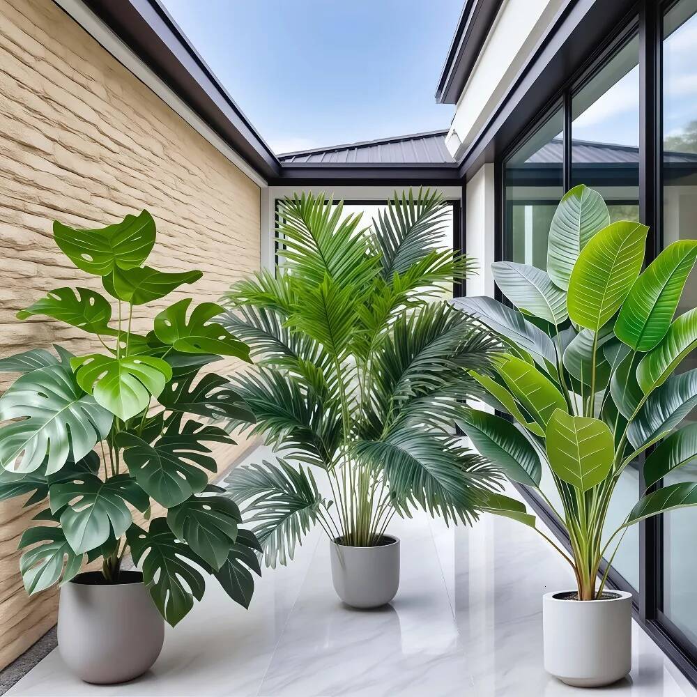 3pcs Large Artificial Areca Palm with 36 Leaves Tropical Plants Suitable for Indoor Garden Decoration Potted Plant ddmydog ddmydog