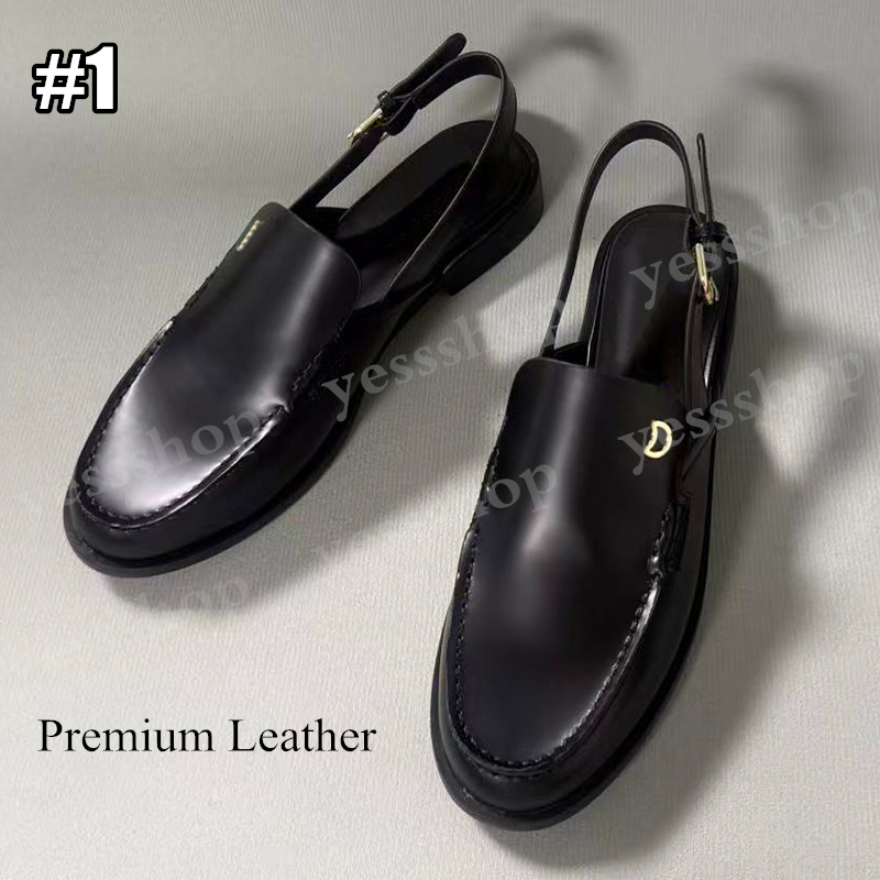 (Premium Leather/Suede) No Rhinestone Metal Logo Women's Loafers Fashion Flats Flat Sandals for Women