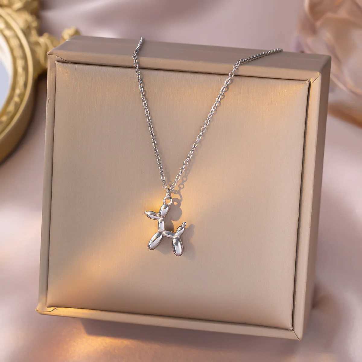 Stainless Steel Balloon Dog Pendant Necklace For Women New Trendy Girls Sweet Funny Clavicle Chain Unique Birthday Jewelry Gifts H260403