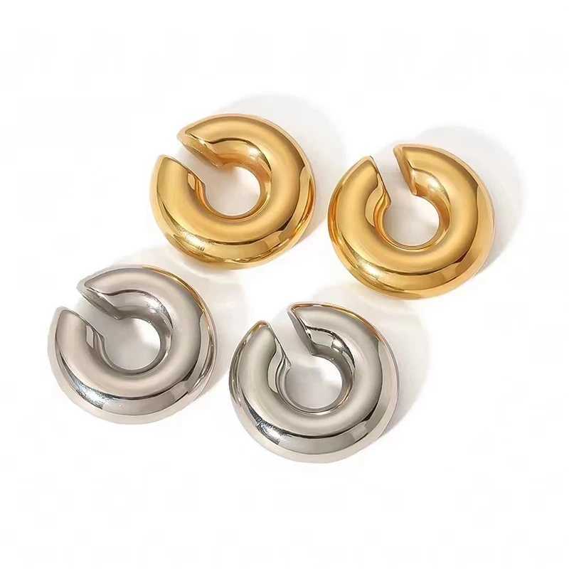 1 Pair Smooth Circle C Shape Clip Earrings For Women Lightweight Without Piercing Cartilage Ear Cuff Gold Silver Color Earrings H260403
