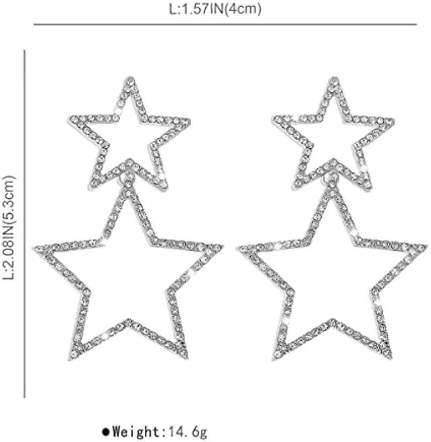 Star Earrings for Women Dangling Siver Color Rhinestone Big Star Earrings Dangle Gold Sparkle Star Drop Earrings Fashion Jewelry H260403