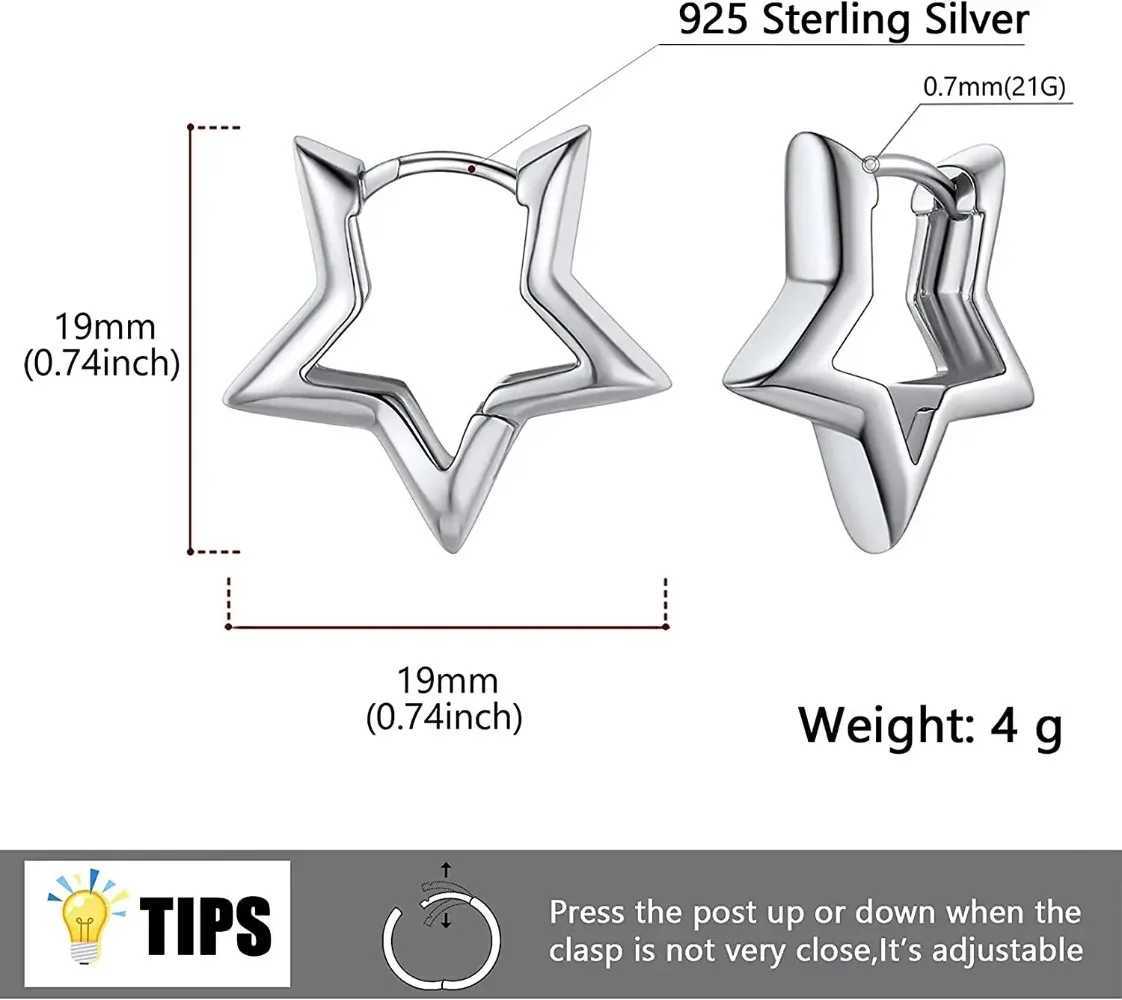 U7 Classic 19mm Simple Pentagram Star Charm Huggie Hoop Earring for Women Elegant Daily Jewelry H260403