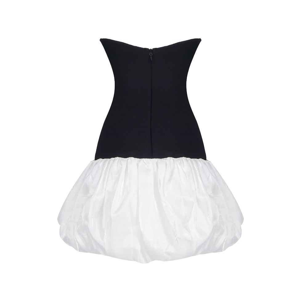 OC810M85 Urban Sexy Dress Strapless Mini Dresses with Butterfly Embroidery Slim Fit Black White High Waist Evening Party Cocktail