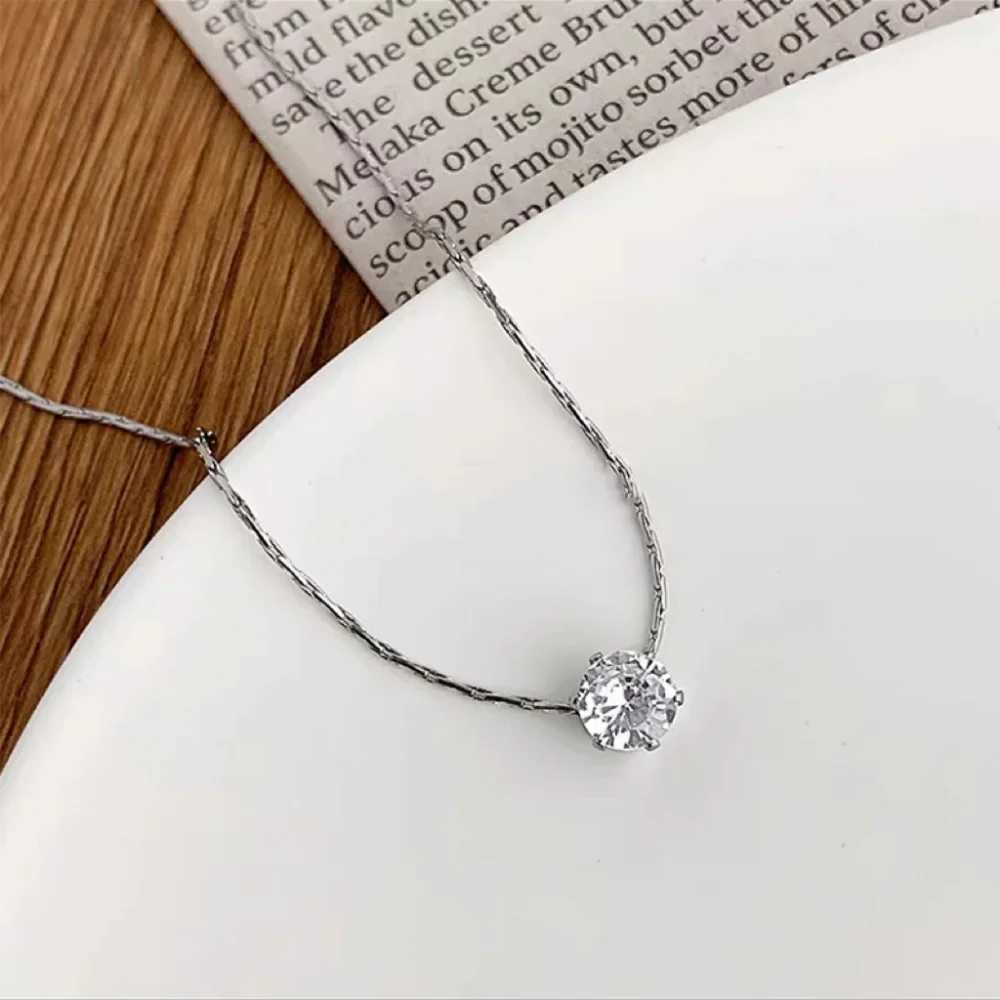 Stainless Steel Gold Plated Dainty Minimalist Zircon Charm Anti Tarnish Chain Round Clear Cz Stone Necklace for Women Jewelry H260403