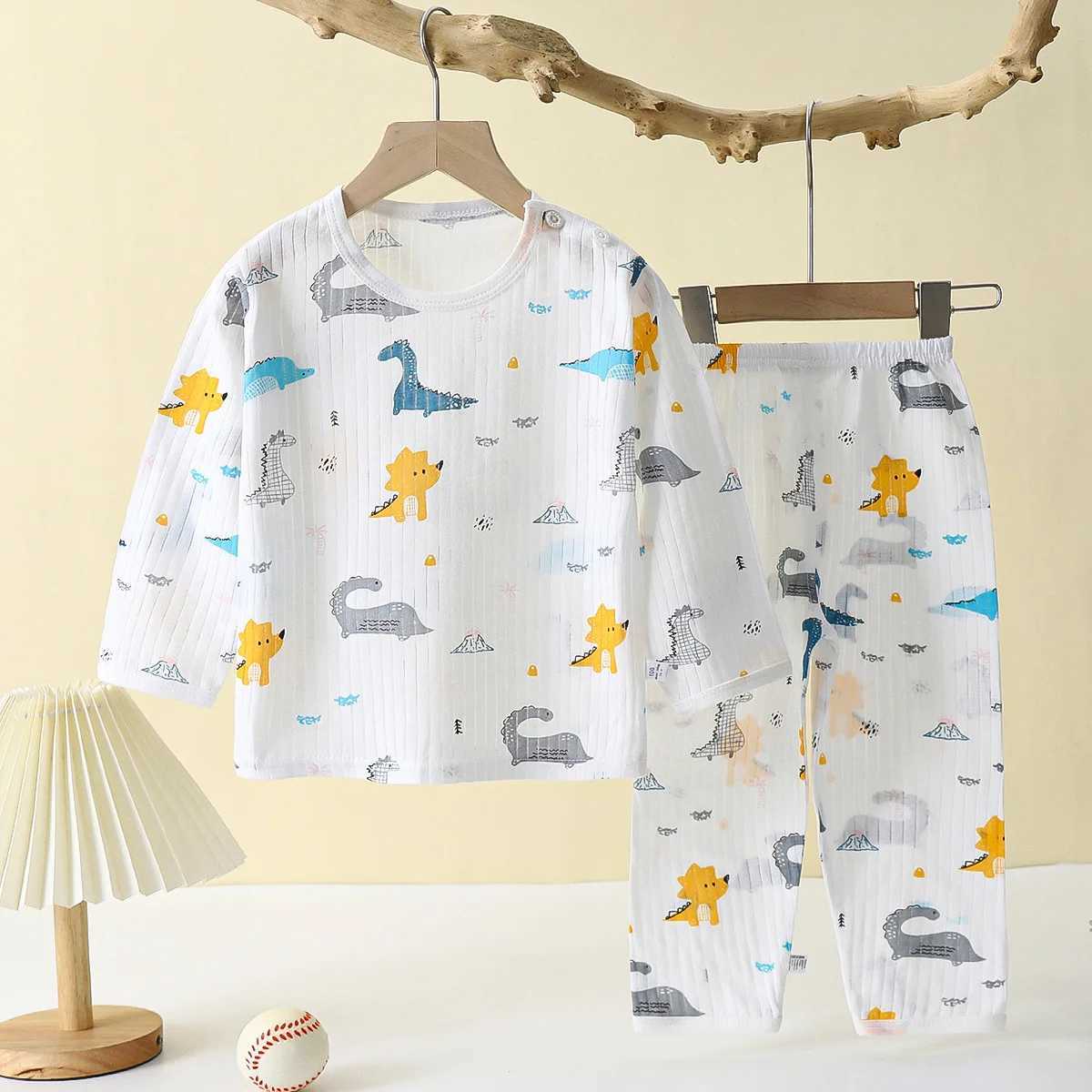 Soft Breathable Cotton Baby Children Pajamas Set Cute Cartoon Long Sleeve Home Sleepwear Set For 0-6 Years Old H260403