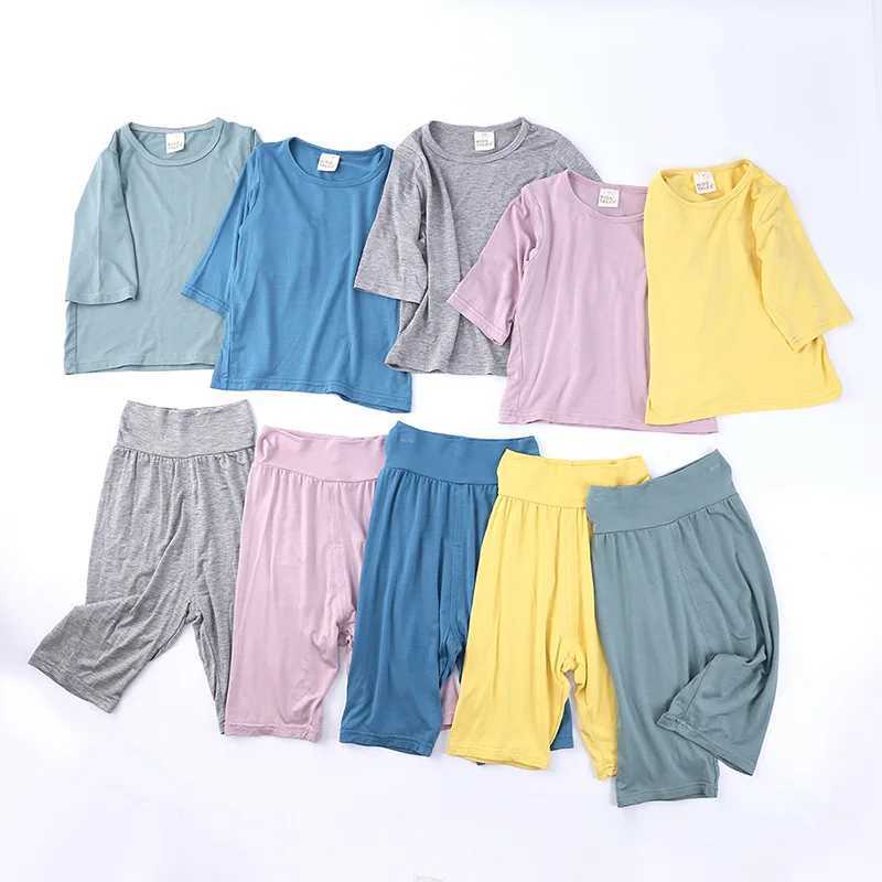 2Pcs/Set High Waist Modal Baby Children Pajamas Set Cute Solid Short Sleeve Home Sleepwear Set for 0-7 Years Old H260403