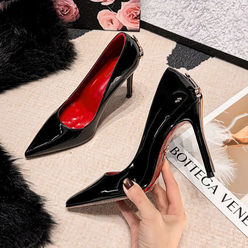 In Stock Sharp Blade Pointed Toe Stiletto High Heels Women European And American Hot Style Red Sole Black Sword Scepter Single Shoes