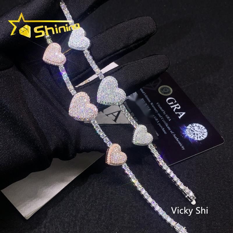 Shining Factory Price 925 Silver 3mm Moissanite Tennis Bracelet Custom Hip Hop Moissanite Tennis Chain Fine Jewelry