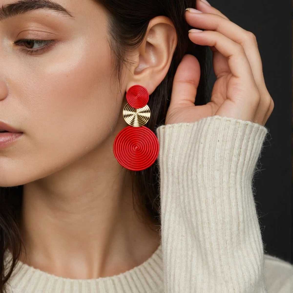 Trendy Stylish Dangle Earrings Trio Circle Design Daily Outfits Party Accessories Fashionable Stuff RED Orange Big Earrings H260403
