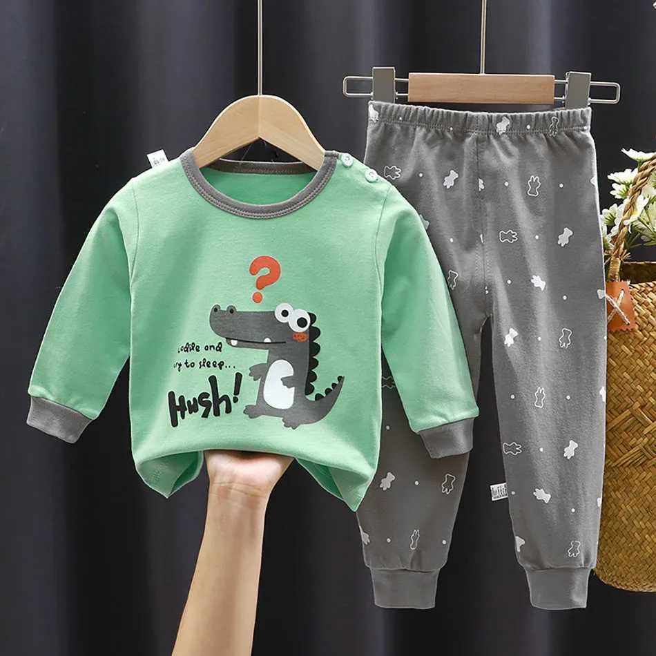 Cotton Children Pajamas Sets Unisex Soft Comfort Warm Cute Cartoon Printed Suitable Boys Girls Perfect for Autumn Winter Warmth H260403
