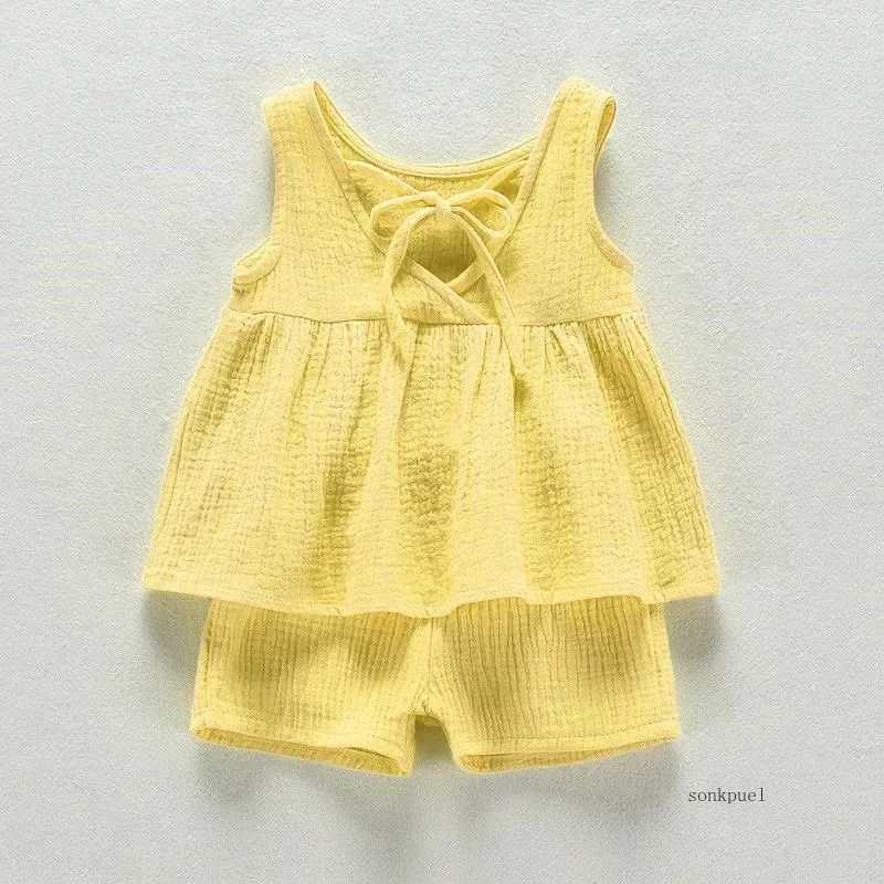 Baby Girls Outfits Clothes Summer Muslin Cotton Sleeveless Vest Dress Shorts Shirt Suits Fashion TopTrousers Sets 2pcs 0-4T M H260403