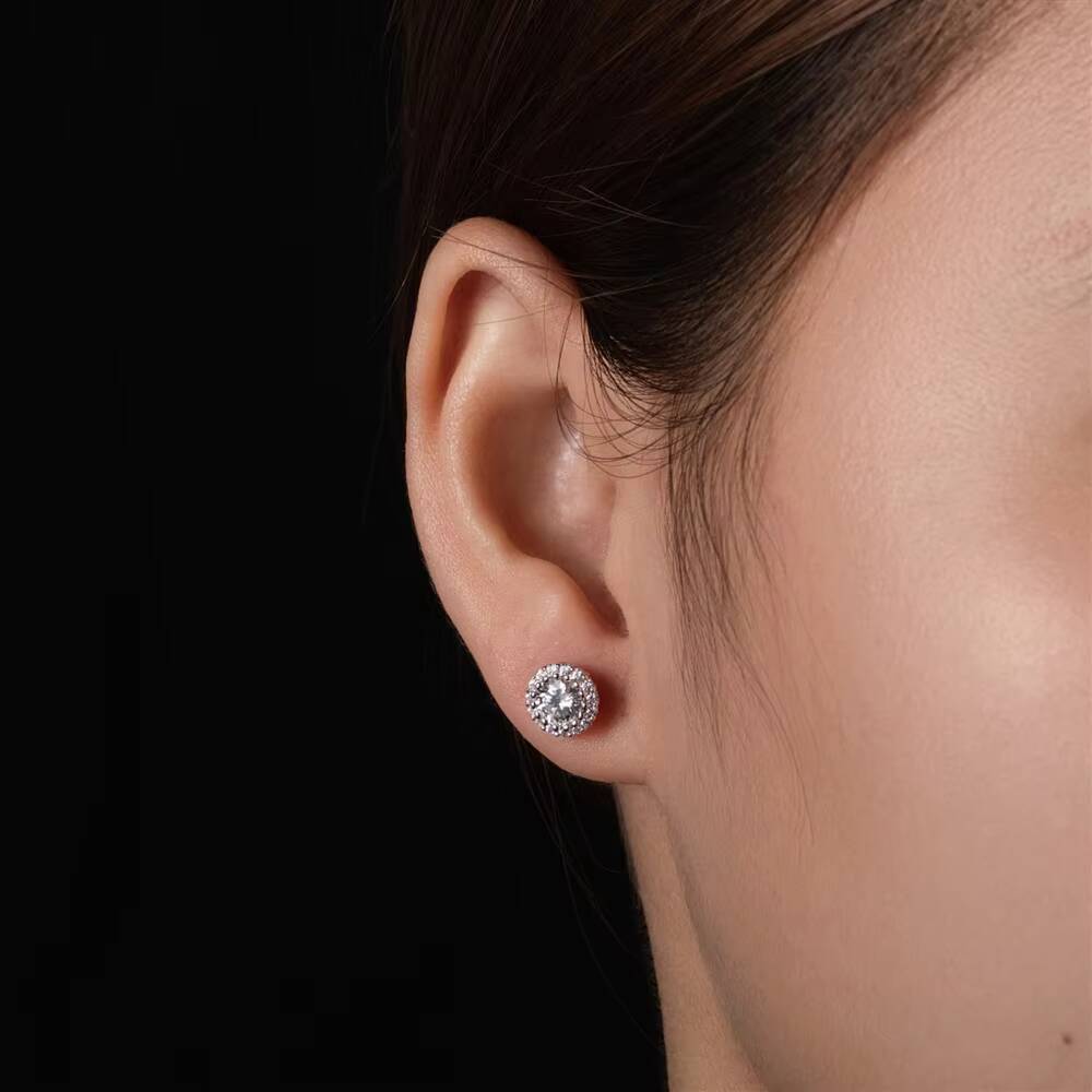Halo Full Pave Floral Moissanite Stud Earrings S925 Sterling Silver Light Luxury Premium for Tiktok Live Wholesale