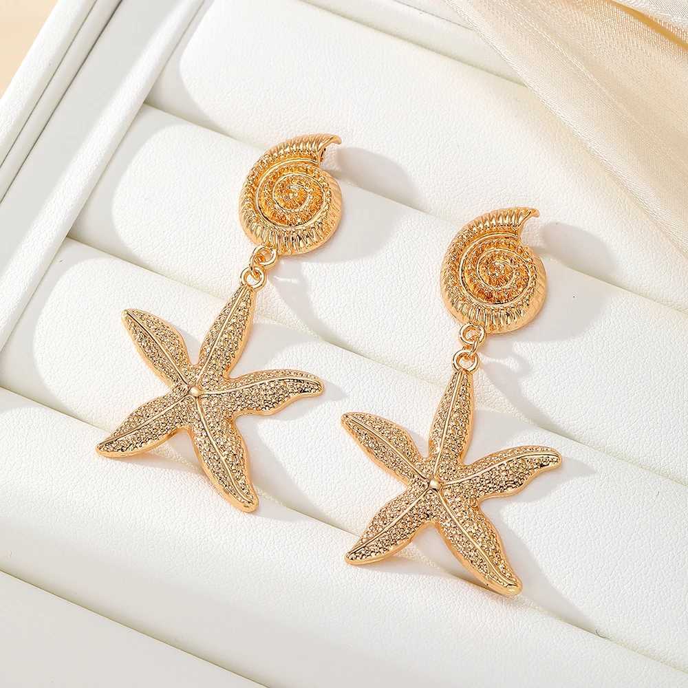 Retro Exaggerated Metal Shell Starfish Tassel Long Womens Earrings H260403