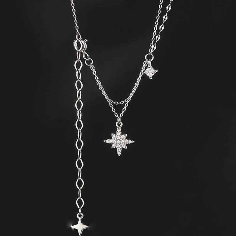 Sparkling Star Pendant Choker Necklace for Women Zircons Tassel Silver Plated Jewelry Gift for Ladies And Girls H260403