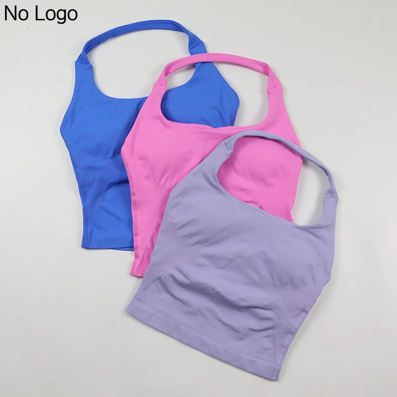 Seamless Halter Neck Yoga Tank Tops for Women Built-in Bra Padded Gym Top Sleeveless Shirt Fitted Backless Workout Clothes 260403