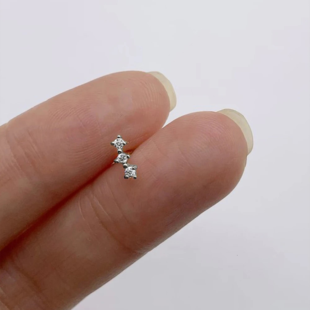 CANNER 1PC Mini 3 CZ Thread Flat Head Ear Bone Puncture Earring For Women Gold Ins Minimalism Classic Fine Jewelry Gift 260403
