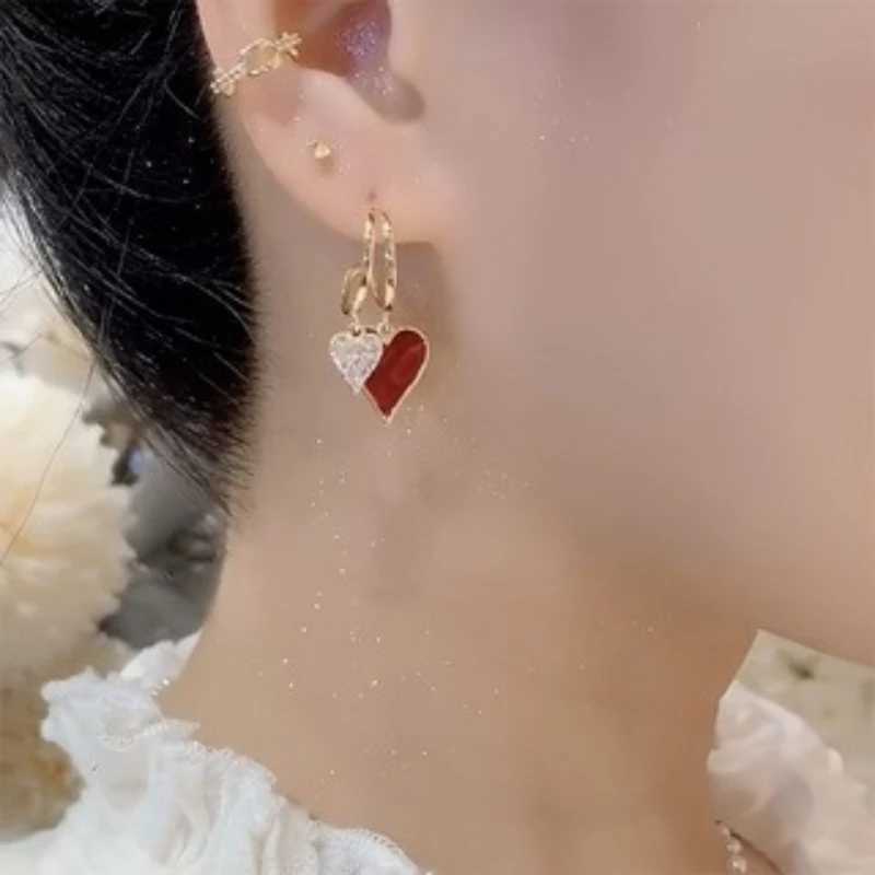 1 Pair Elegant Heart-Shaped Design Earrings Luxurious Rhinestone Inlaid Pendant WomenS Daily Holiday Wear Jewelry Accessories H260403