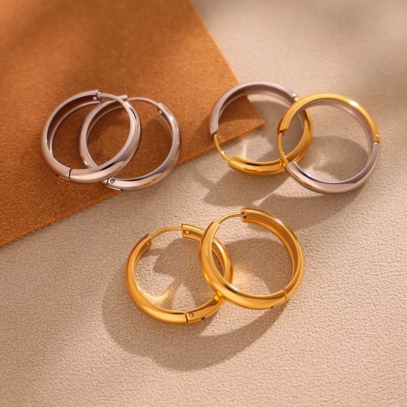 Nivora 18K Gold Plated Polished Smooth Women Hoop Earrings High Quality Stainless Steel Hypoallergenic Earring For Women Jewelry H260403